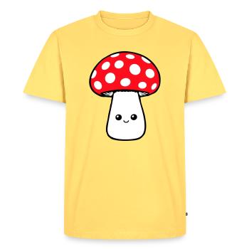 Champignon Heureux Mignon Visage Souriant Kawaii - T-shirt Premium bio Homme - jaune pastel - Devant - AI Model Male 185 dark (185cm)