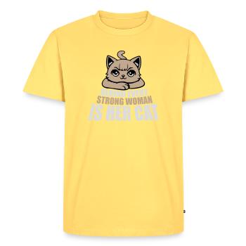 Behind Every Strong Woman Is Her Cat Spruch Katze - Men's Premium Organic T-Shirt - sky yellow - Front - AI Model Male 185 dark (185cm)