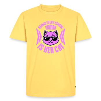 Behind Every Strong Woman Is Her Cat Spruch Katze - Men's Premium Organic T-Shirt - sky yellow - Front - AI Model Male 185 dark (185cm)
