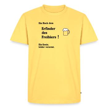 Inventor of free beer - Men's Premium Organic T-Shirt - sky yellow - Front - AI Model Male 185 dark (185cm)