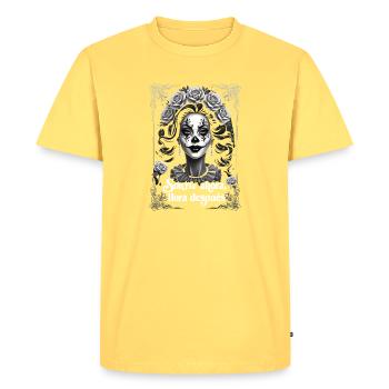Dia de Muertos Portrait Crown of Roses - Men's Premium Organic T-Shirt - sky yellow - Front - AI Model Male 185 dark (185cm)