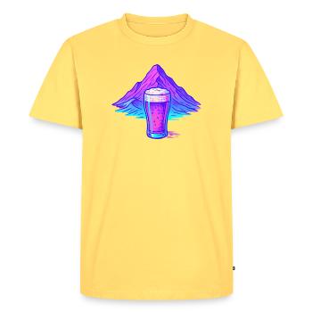 Verre à bière au néon devant le paysage de montagne - T-shirt Premium bio Homme - jaune pastel - Devant - AI Model Male 185 dark (185cm)