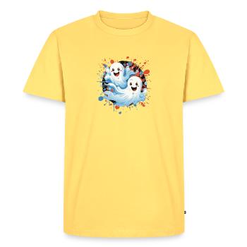 Cheerful ghosts in a shower of colour - Men's Premium Organic T-Shirt - sky yellow - Front - AI Model Male 185 dark (185cm)