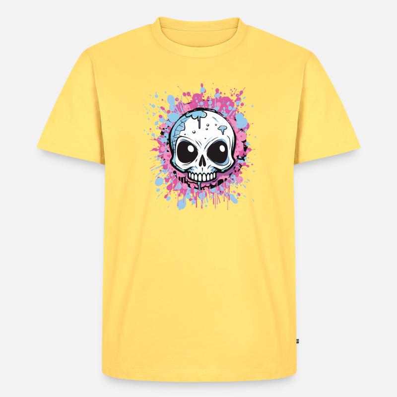 Neon Splatter Schädel Kunst - Männer Premium Bio T-Shirt - Pastellgelb