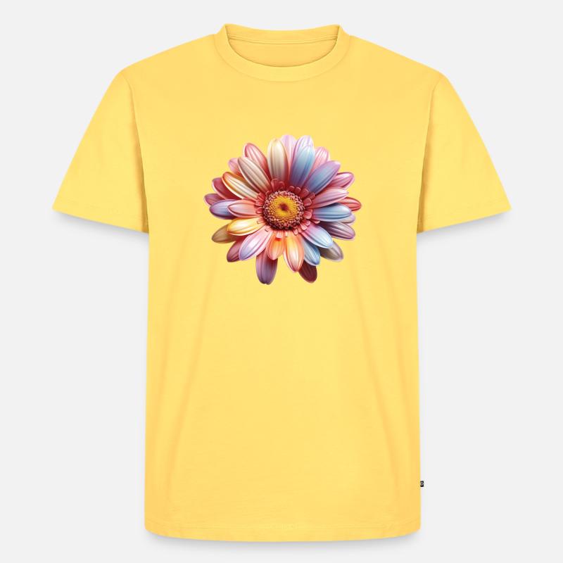 Regenbogen Gänseblümchen – Bunte Flowerpower - Männer Premium Bio T-Shirt - Pastellgelb