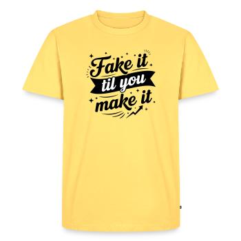 Fake It Til You Make It - Success Confidence Minds - T-shirt Premium bio Homme - jaune pastel - Devant - AI Model Male 185 dark (185cm)