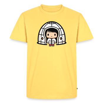 Bande dessinée d’igloo esquimau d’hiver - T-shirt Premium bio Homme - jaune pastel - Devant - AI Model Male 185 dark (185cm)