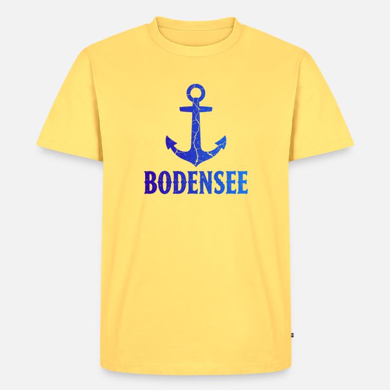 Anker Bodensee Urlaub Schiff - Männer Premium Bio T-Shirt - Pastellgelb