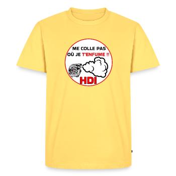 Me colle pas hdi - T-shirt Premium bio Homme - jaune pastel - Devant - AI Model Male 185 dark (185cm)