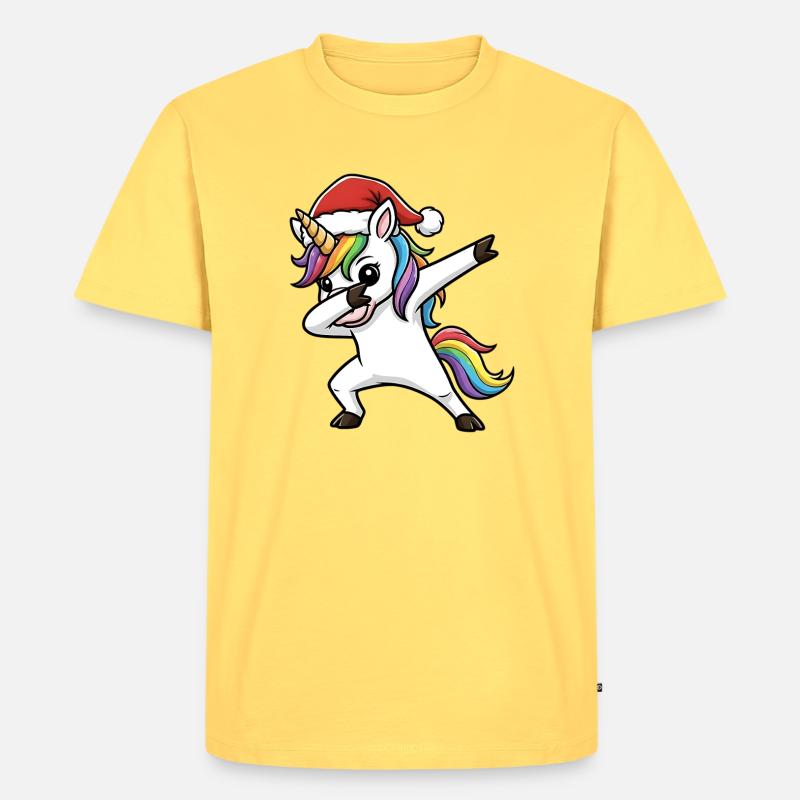 Weihnachts Einhorn Dab - Männer Premium Bio T-Shirt - Pastellgelb