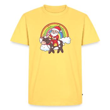 Cow Santa Claus Christmas - Men's Premium Organic T-Shirt - sky yellow - Front - AI Model Male 185 dark (185cm)