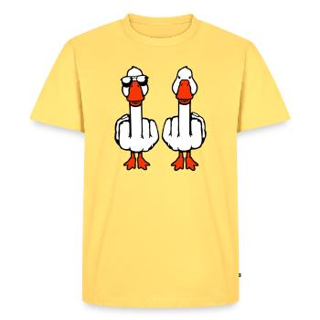 2 Goose Double Middle Finger Geese Friends Team Duo - Men's Premium Organic T-Shirt - sky yellow - Front - AI Model Male 185 dark (185cm)