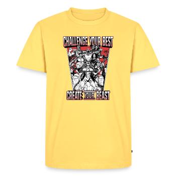 CYB - Impression arrière - Noir/Blanc/Rouge - Défi - T-shirt Premium bio Homme - jaune pastel - Devant - AI Model Male 185 dark (185cm)