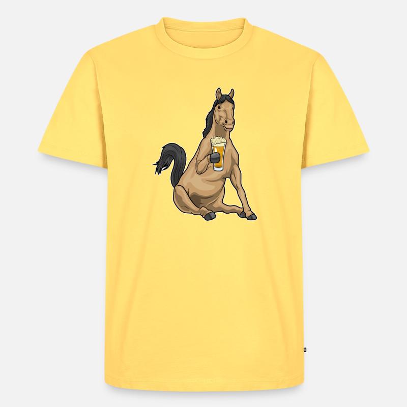 Pferd Bier - Männer Premium Bio T-Shirt - Pastellgelb