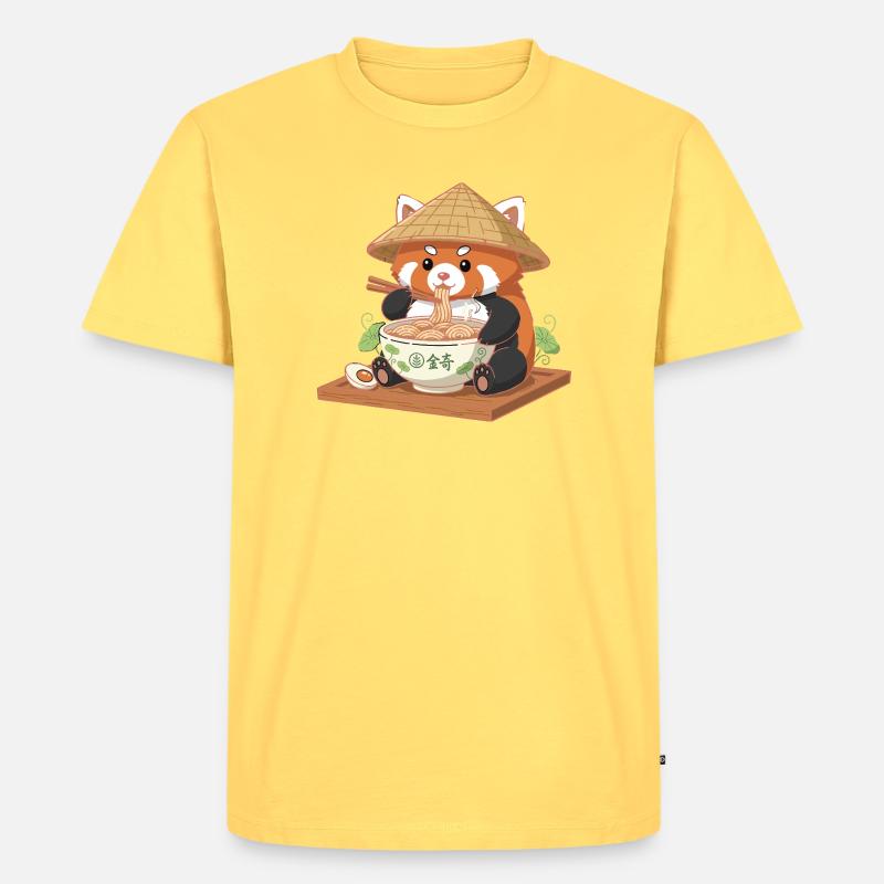 Panda Ramen mit Strohhut - Männer Premium Bio T-Shirt - Pastellgelb