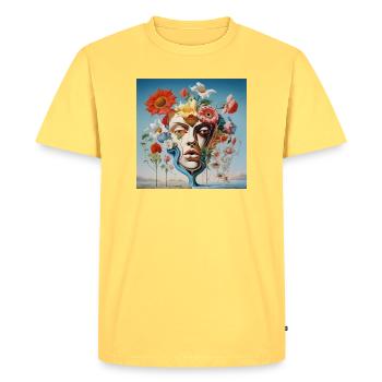 Floral Mask Portrait Surreal - Men's Premium Organic T-Shirt - sky yellow - Front - AI Model Male 185 dark (185cm)