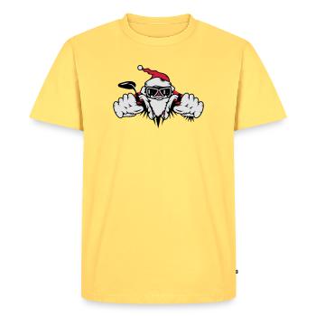 Le Père Noël à moto avec des cadeaux - T-shirt Premium bio Homme - jaune pastel - Devant - AI Model Male 185 dark (185cm)