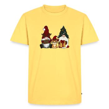 Cat with gnome - Men's Premium Organic T-Shirt - sky yellow - Front - AI Model Male 185 dark (185cm)