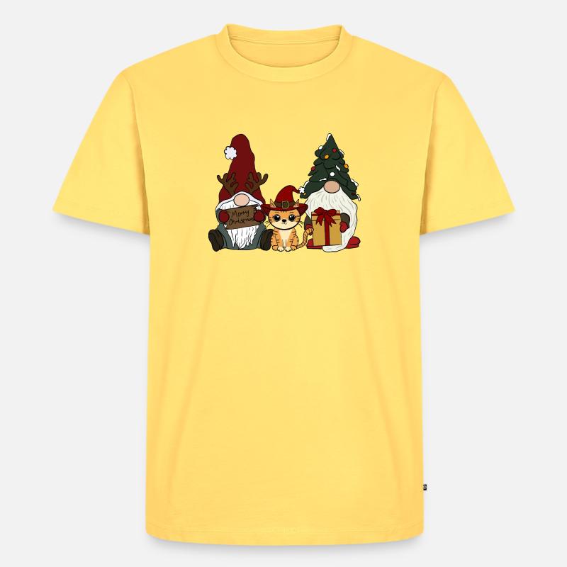 Katze mit Wichtel  - Männer Premium Bio T-Shirt - Pastellgelb