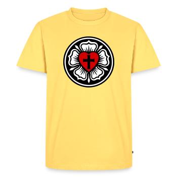 Rose luthérienne - T-shirt Premium bio Homme - jaune pastel - Devant - AI Model Male 185 dark (185cm)