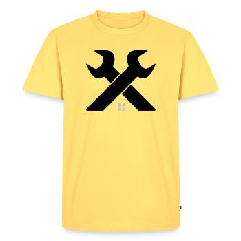 Logo de la maison et de l’artisanat – Clé croisée - T-shirt Premium bio Homme - jaune pastel - Devant - AI Model Male 185 dark (185cm)
