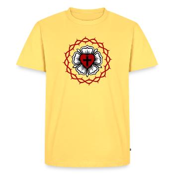 Rose luthérienne et couronne d’épines - T-shirt Premium bio Homme - jaune pastel - Devant - AI Model Male 185 dark (185cm)