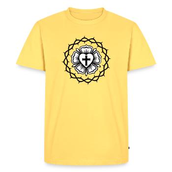 Rose luthérienne et couronne d’épines - T-shirt Premium bio Homme - jaune pastel - Devant - AI Model Male 185 dark (185cm)