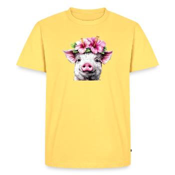 Hibiscus Crown Pig - Men's Premium Organic T-Shirt - sky yellow - Front - AI Model Male 185 dark (185cm)