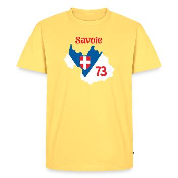 Savoie 73 - T-shirt Premium bio Homme - jaune pastel - Devant - AI Model Male 185 dark (185cm)