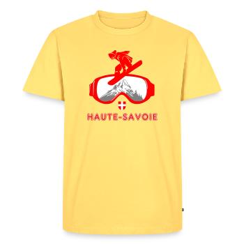 Design haute savoie  - T-shirt Premium bio Homme - jaune pastel - Devant - AI Model Male 185 dark (185cm)