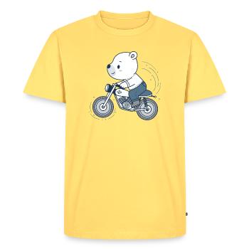 Biker Adventure Bear - Men's Premium Organic T-Shirt - sky yellow - Front - AI Model Male 185 dark (185cm)