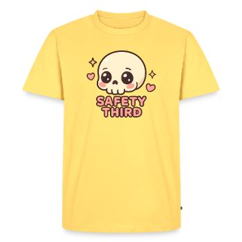 Safety Third Skull Funny Safety Third - Men's Premium Organic T-Shirt - sky yellow - Front - AI Model Male 185 dark (185cm)