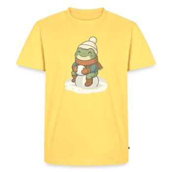 Grenouille d’hiver – Grenouille douillette dans la neige - T-shirt Premium bio Homme - jaune pastel - Devant - AI Model Male 185 dark (185cm)