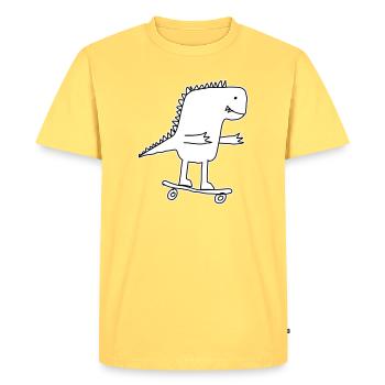 Dino skateboard dessin animé, Cool dinosaure Nerd enfants - T-shirt Premium bio Homme - jaune pastel - Devant - AI Model Male 185 dark (185cm)