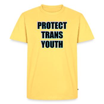 Protéger les jeunes trans - T-shirt Premium bio Homme - jaune pastel - Devant - AI Model Male 185 dark (185cm)
