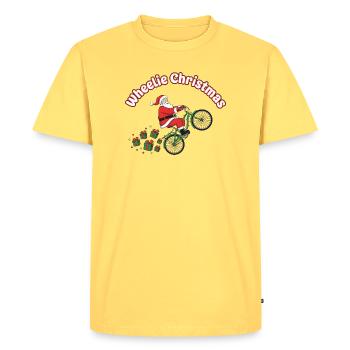 Wheelie Santa Christmas Ride - Men's Premium Organic T-Shirt - sky yellow - Front - AI Model Male 185 dark (185cm)