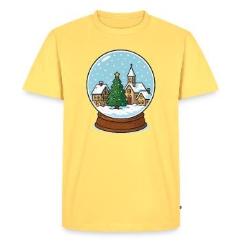 Winter Village in Snow Globe - Men's Premium Organic T-Shirt - sky yellow - Front - AI Model Male 185 dark (185cm)