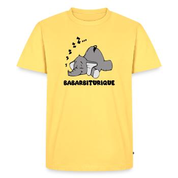 Éléphant Endormi avec le titre babarbiturique - T-shirt Premium bio Homme - jaune pastel - Devant - AI Model Male 185 dark (185cm)