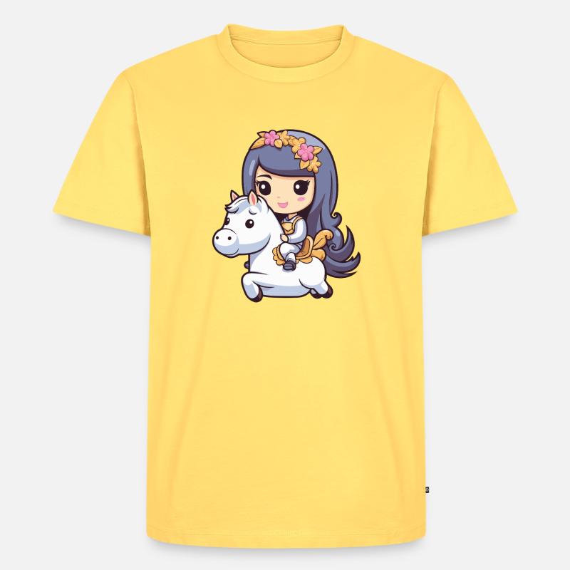 Prinzessin Pferd Comic - Männer Premium Bio T-Shirt - Pastellgelb