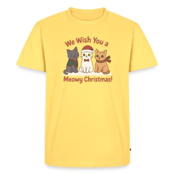 Mignons chats de Noël – Noël Miaou - T-shirt Premium bio Homme - jaune pastel - Devant - AI Model Male 185 dark (185cm)