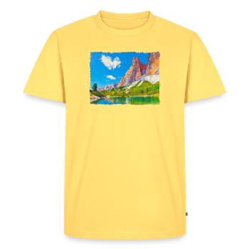 Lake in the Dolomites with paint effect - Men's Premium Organic T-Shirt - sky yellow - Front - AI Model Male 185 dark (185cm)