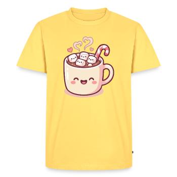 Tasse de câlins avec guimauves et canne d’orge - T-shirt Premium bio Homme - jaune pastel - Devant - AI Model Male 185 dark (185cm)