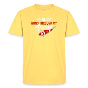 Koi Blood Runs Through My Veins Passion Fan - Men's Premium Organic T-Shirt - sky yellow - Front - AI Model Male 185 dark (185cm)