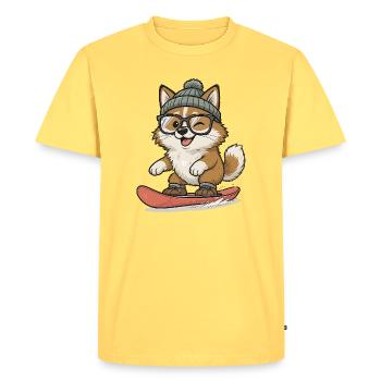 Shiba Inu snowboarding with hat and goggles - Men's Premium Organic T-Shirt - sky yellow - Front - AI Model Male 185 dark (185cm)