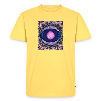 Mandala néon bleu rose - T-shirt Premium bio Homme - jaune pastel - Devant - AI Model Male 185 dark (185cm)