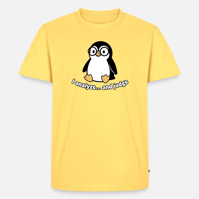 Pinguin Denker mit Brille - Männer Premium Bio T-Shirt - Pastellgelb