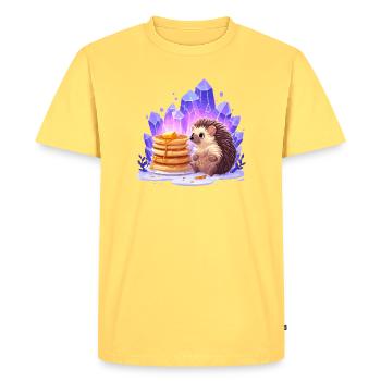 Hérisson avec des pancakes et des cristaux - T-shirt Premium bio Homme - jaune pastel - Devant - AI Model Male 185 dark (185cm)