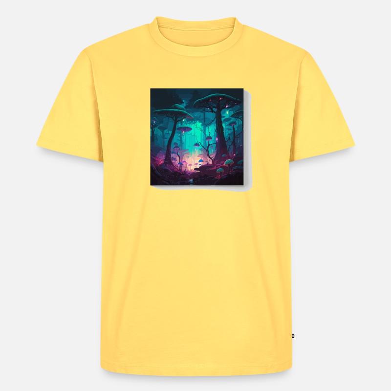 Neonwald der Leuchtpilze - Männer Premium Bio T-Shirt - Pastellgelb