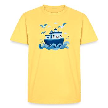 Joyeuse Bateau Bleu en Mer - T-shirt Premium bio Homme - jaune pastel - Devant - AI Model Male 185 dark (185cm)