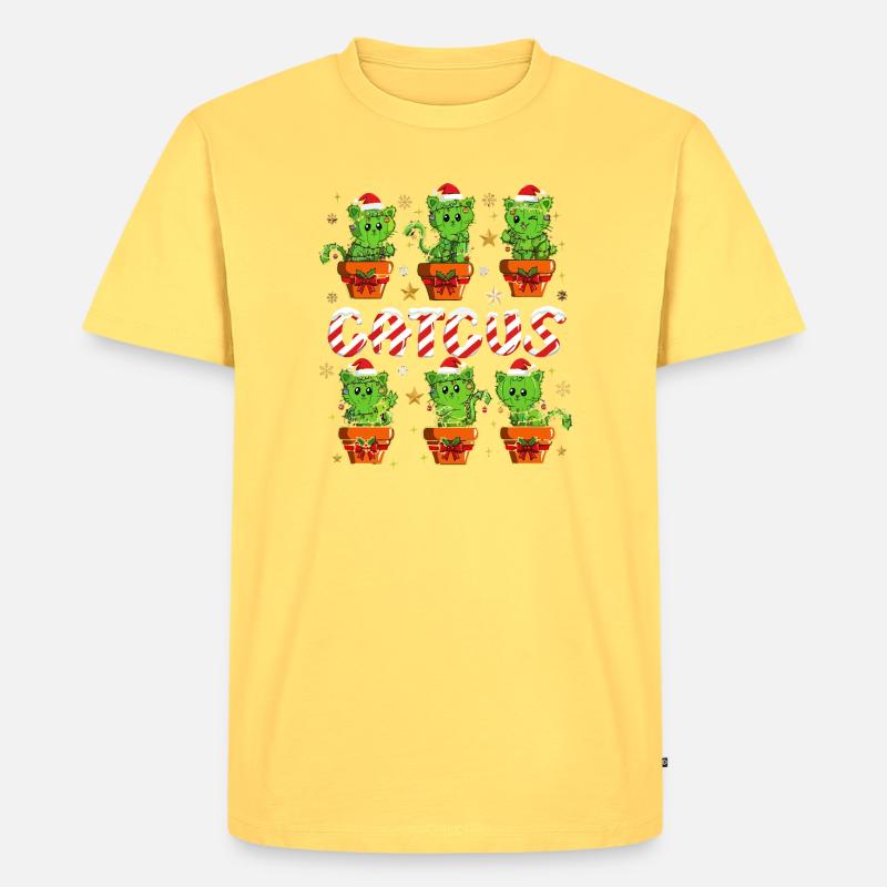 Caticus Weihnachtskaktus - Männer Premium Bio T-Shirt - Pastellgelb